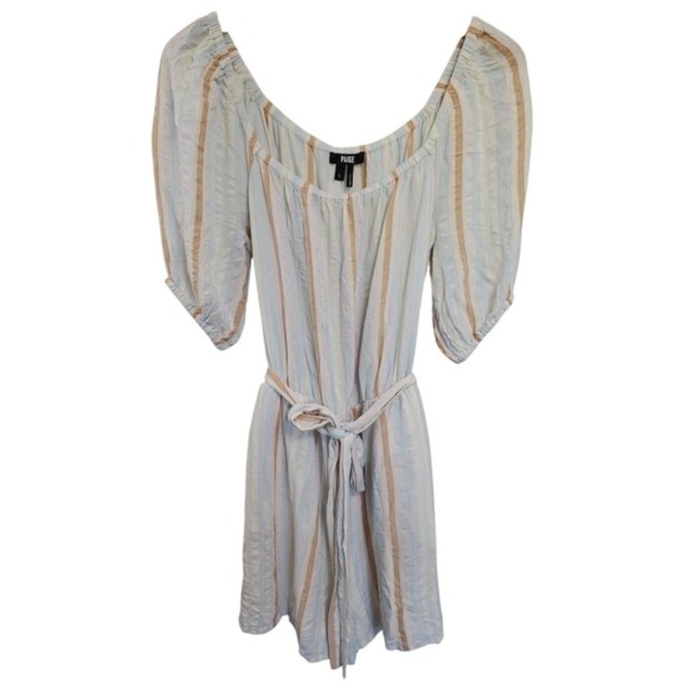 Paige Women's Aubrie Stripe Bow Peasant Shorts‎ Romper Size L Beachy Multicolor